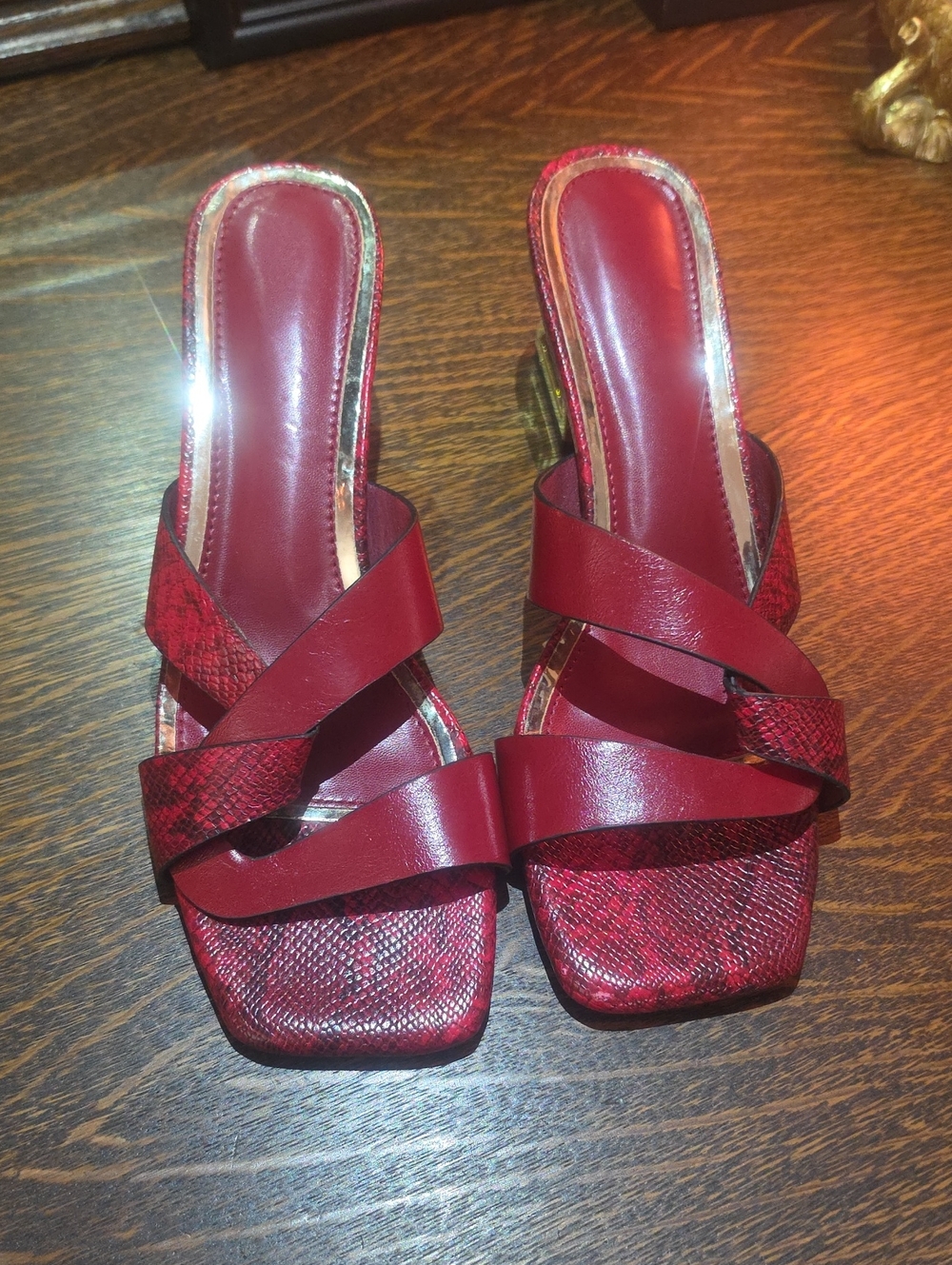 Red Strappy Square-Toe Slide Mules